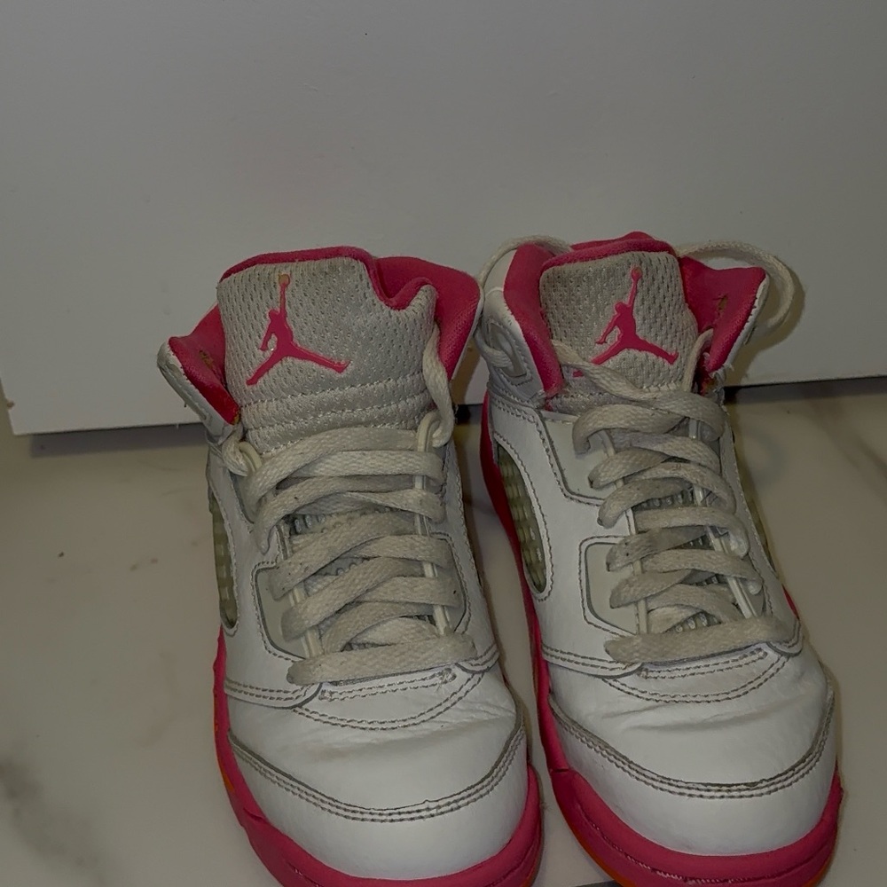 Jordan Kids White and Pink Mid-Top Sneakers